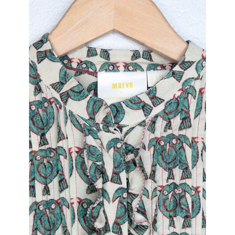 Maeve Anthropologie Birdie Ruffled Buttondown Blouse Sz 2 Tropical, Summer Boho - Picture 6 of 9